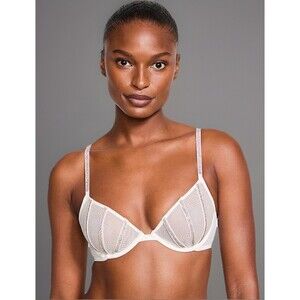 Victoria's Secret Very Sexy Sheer Shine Unlined Low-Cut Demi Bra 32D Rhinestones